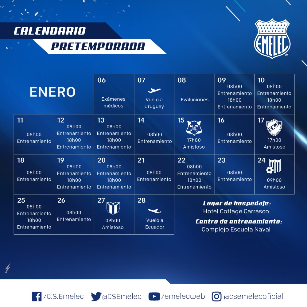 Calendario de pretemporada 2018 de Emelec en Uruguay