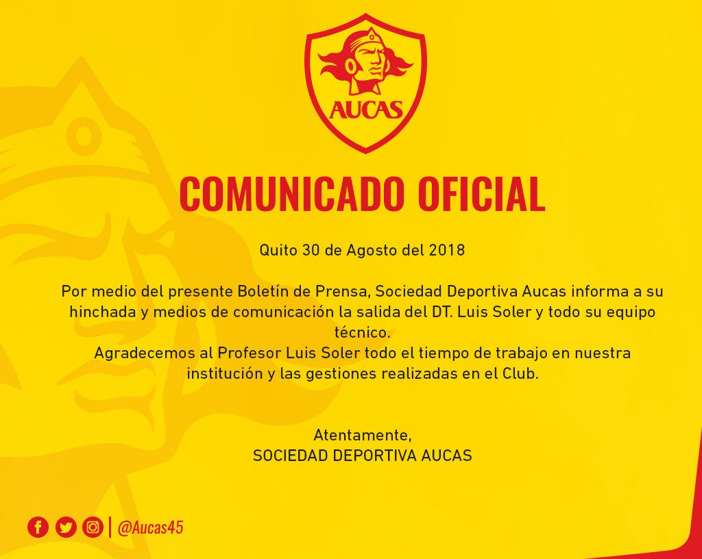 Aucas cesó a Gustavo Soler