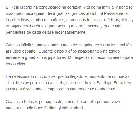 Carta de CR7 al Real Madrid