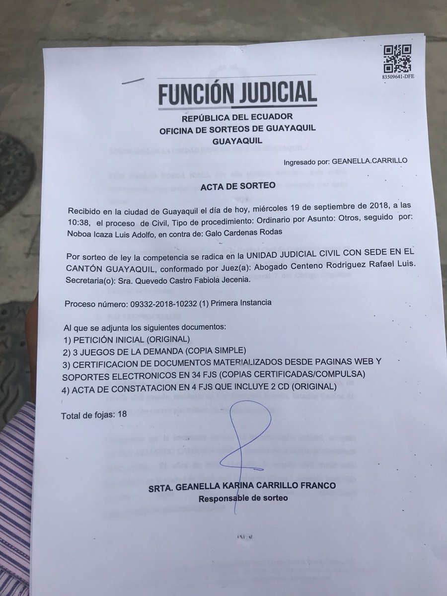 Demanda de Luis Noboa contra Galo Cárdenas