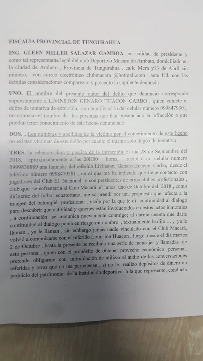 Demanda de Macará ante supuesto soborno