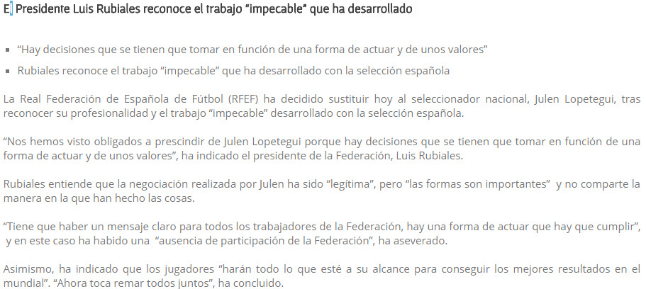 Destitución a Lopetegui