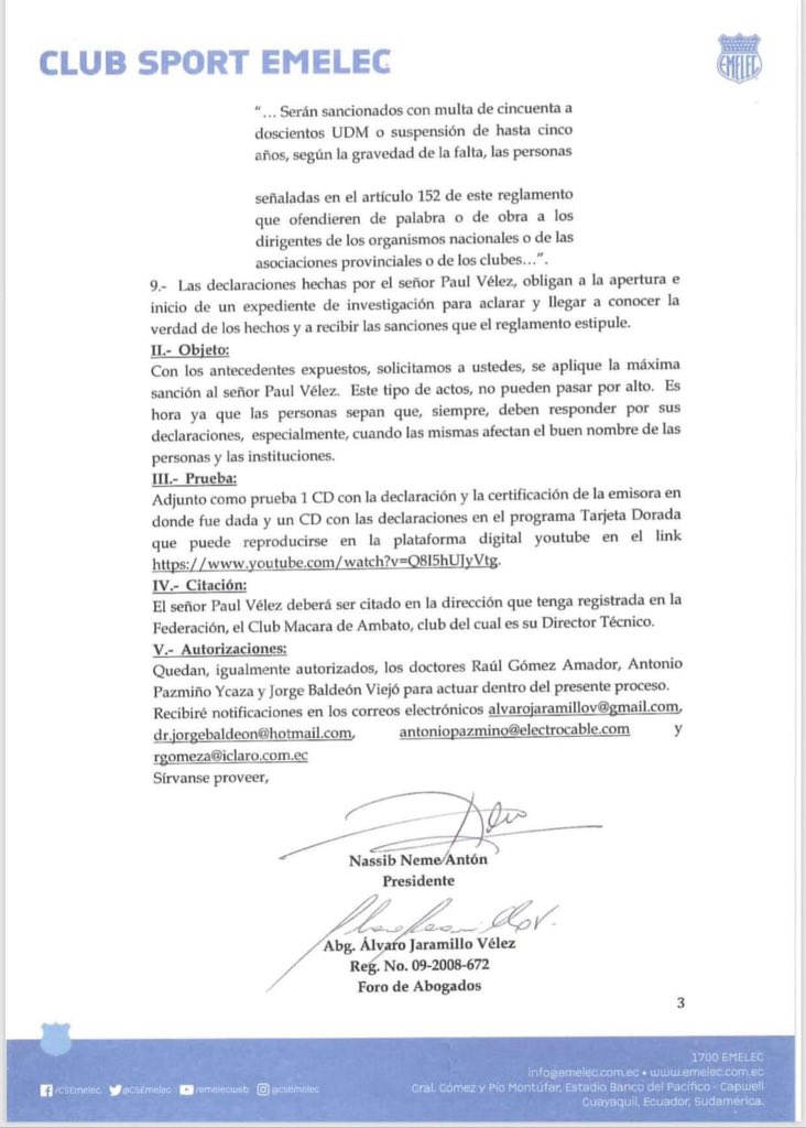 Emelec pide sanción para Vélez 3