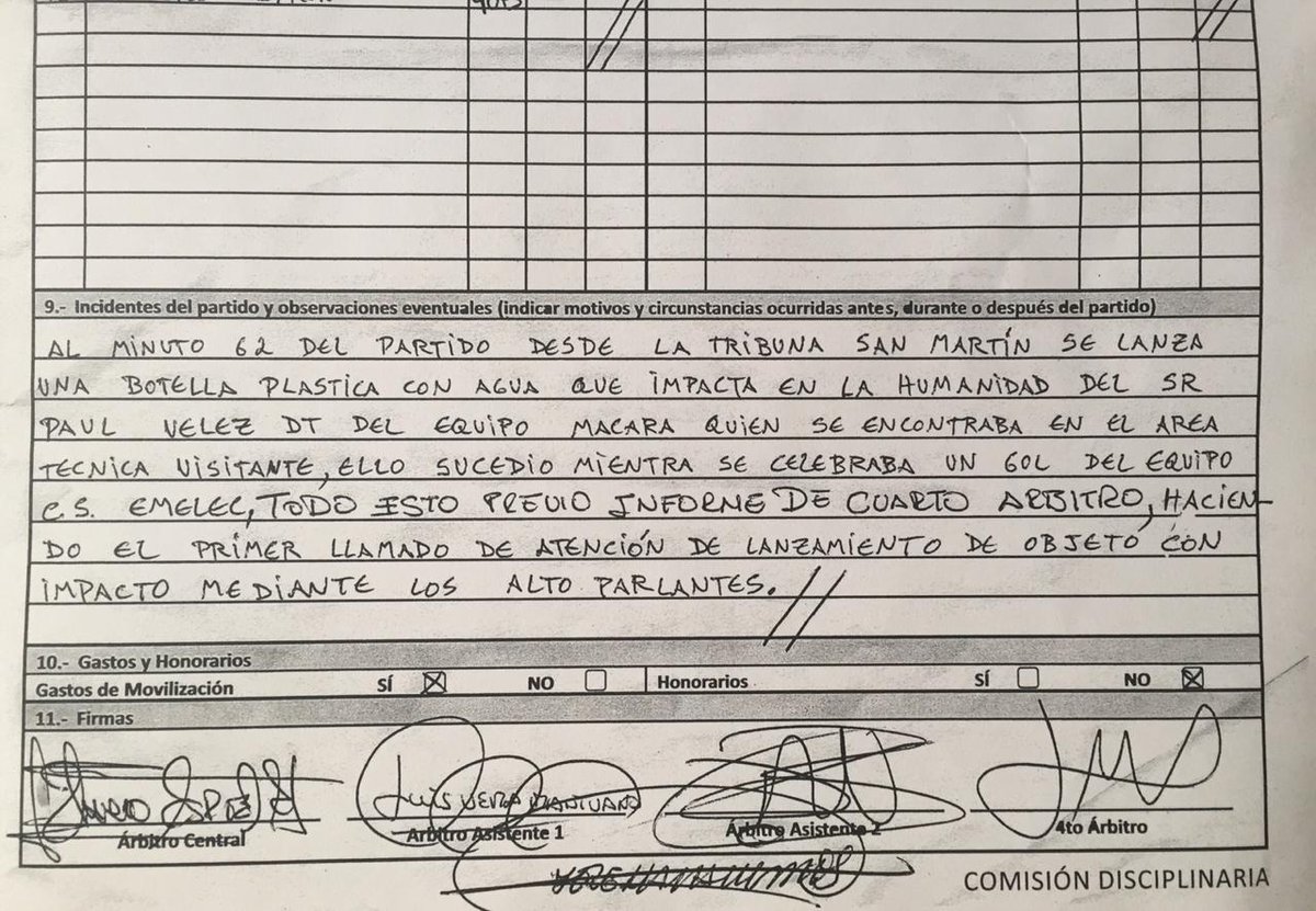 Informe arbitral sobre impacto a Vélez en el Capwell