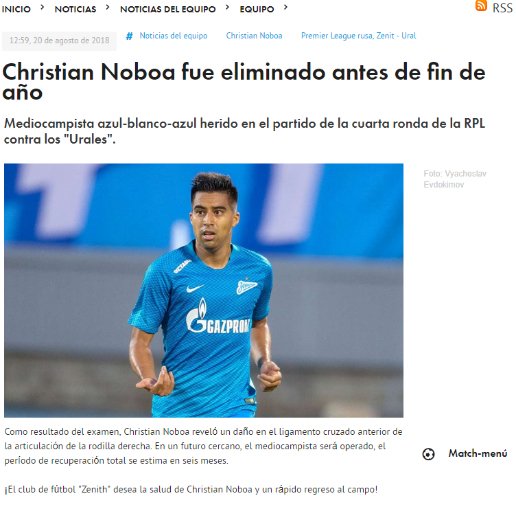 Noboa seis meses de lesión