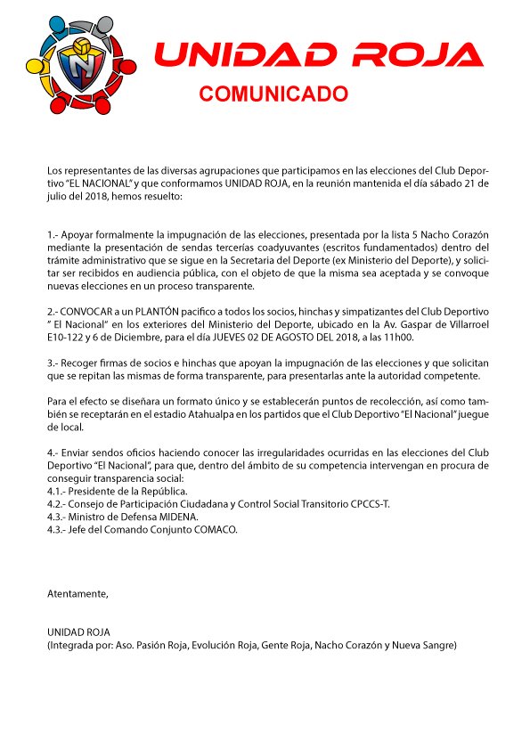 Unidad Roja comunicado