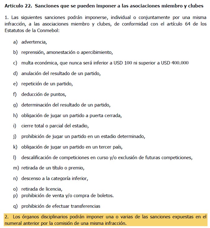 Art. 22 Disciplina CONMEBOL