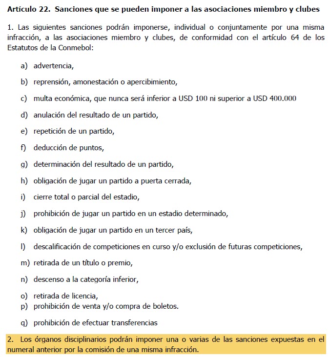 Art. 22 Disciplina CONMEBOL