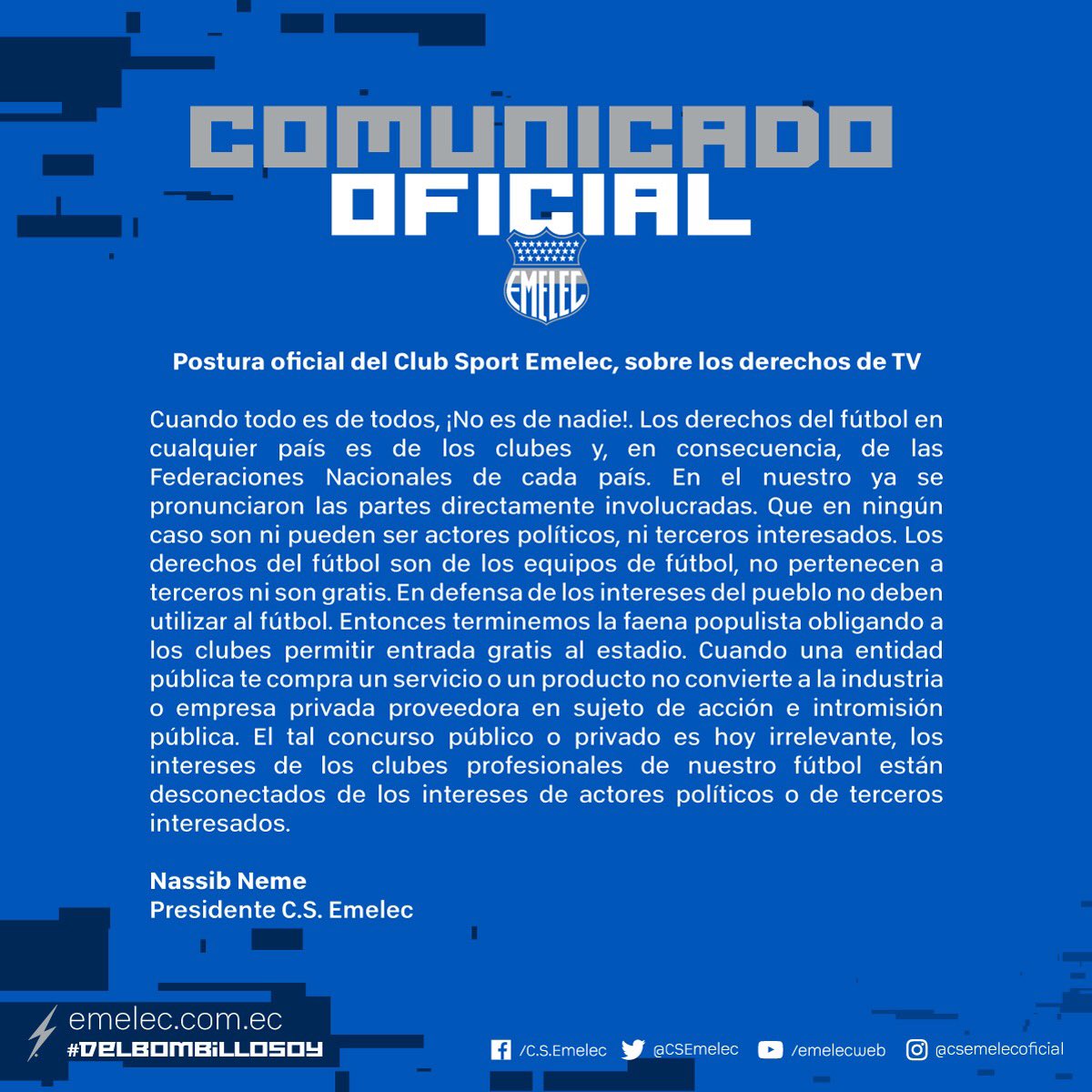 Comunicado Emelec - Derechos de Fútbol Gol TV