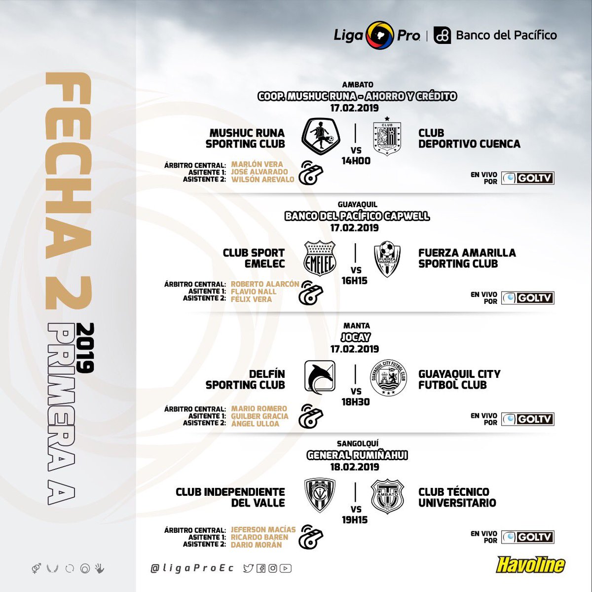 arbitros y horarios fecha 2 liga pro