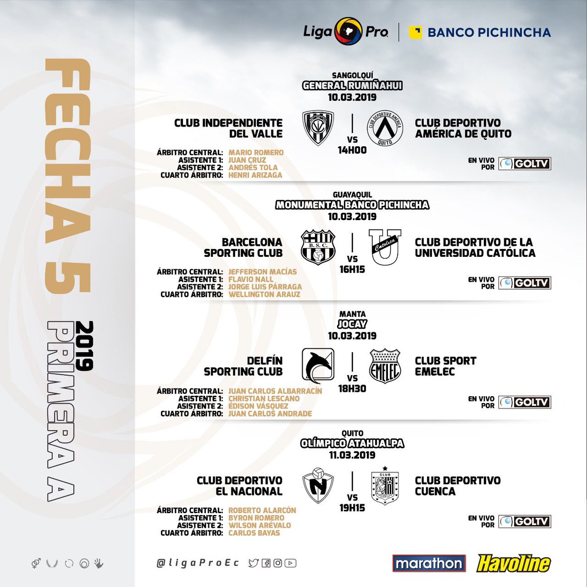 árbitros y horarios fecha 5 liga pro